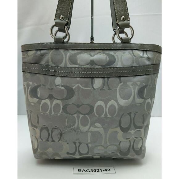 Coach Penelope Signature Gray Canvas Leather Trim Zipper Tote Shoulder Bag - Picture 2 of 13